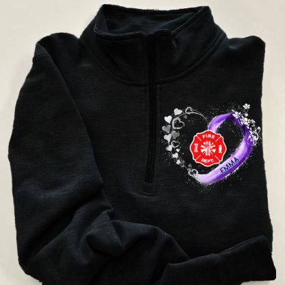 Fire Rescue Firefighter Beautiful Heart Personalized Black Zip Pullover Sweatshirt