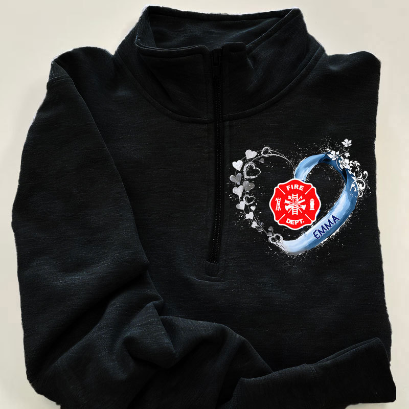 Fire Rescue Firefighter Beautiful Heart Personalized Black Zip Pullover Sweatshirt