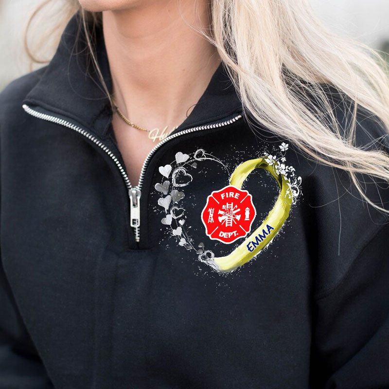 Fire Rescue Firefighter Beautiful Heart Personalized Black Zip Pullover Sweatshirt