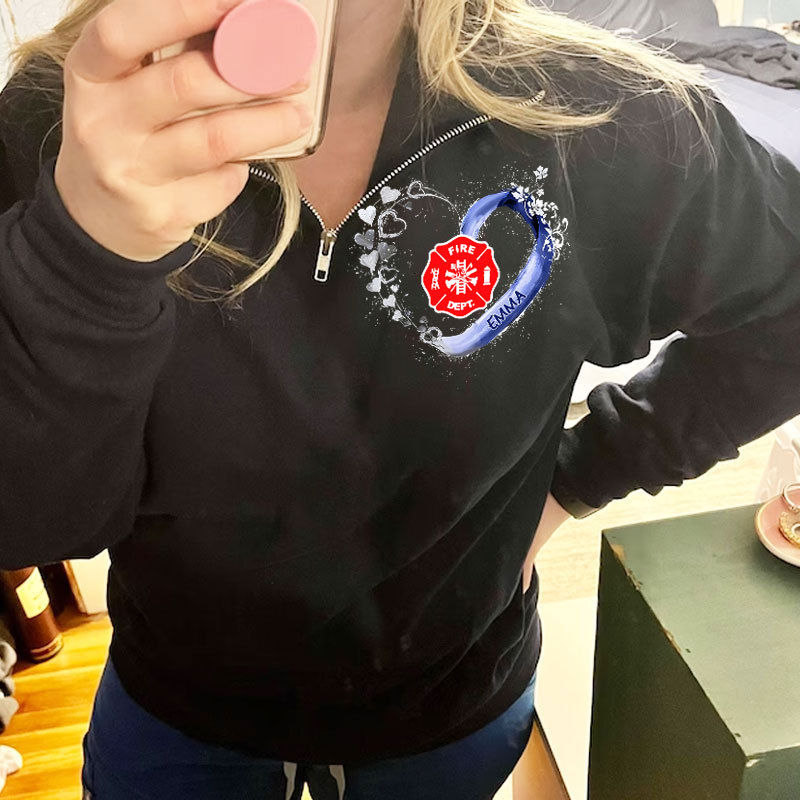 Fire Rescue Firefighter Beautiful Heart Personalized Black Zip Pullover Sweatshirt
