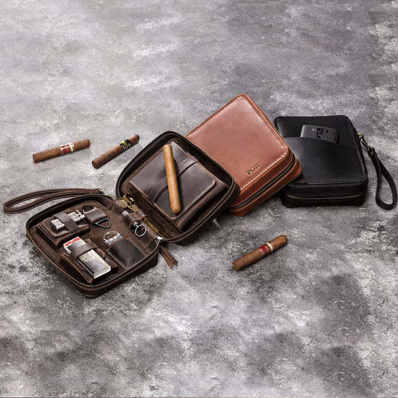 Leather Travel Cigar Box Case For Cigar Accessories