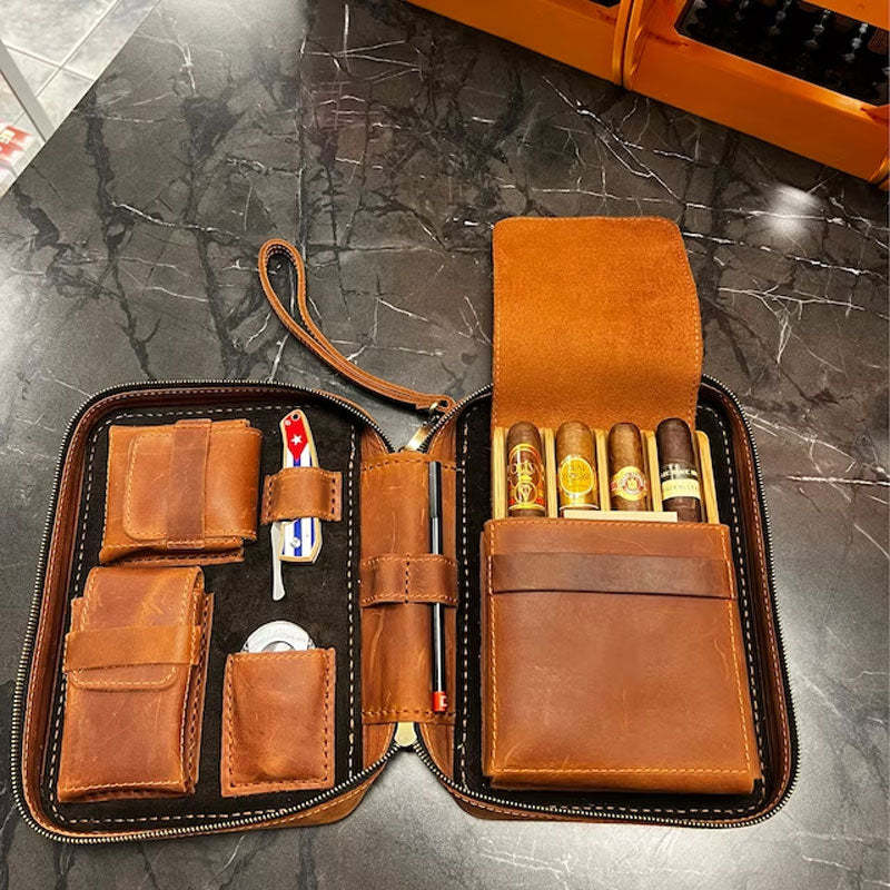 Leather Travel Cigar Box Case For Cigar Accessories