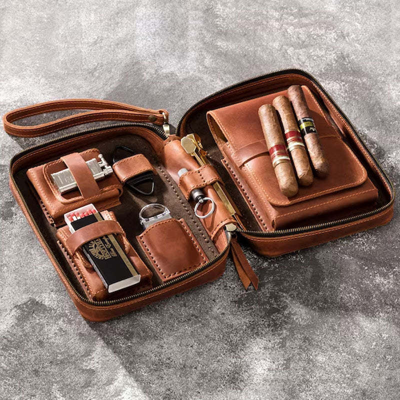 Leather Travel Cigar Box Case For Cigar Accessories