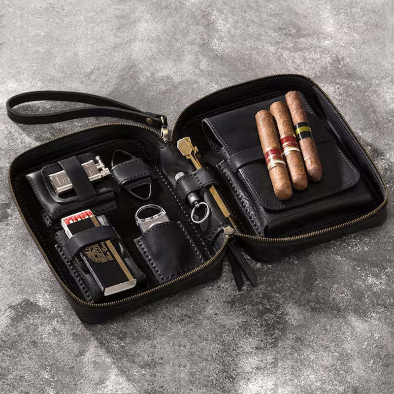 Leather Travel Cigar Box Case For Cigar Accessories