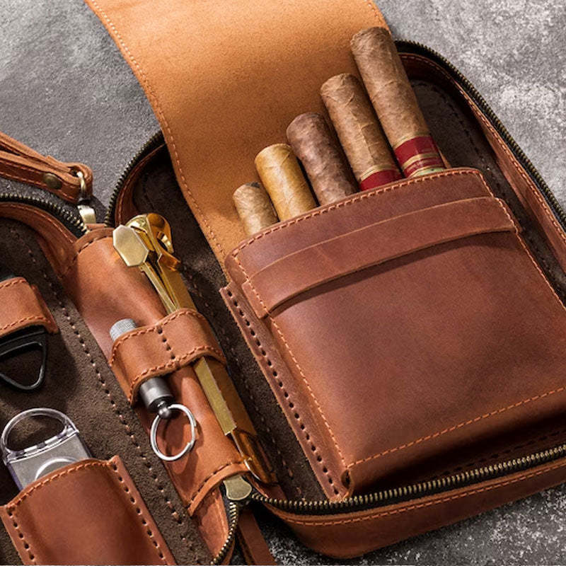 Leather Travel Cigar Box Case For Cigar Accessories