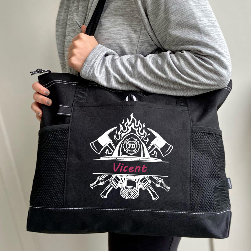 Customize US Firefighter Name Column Sublimation Custom Tote Bag