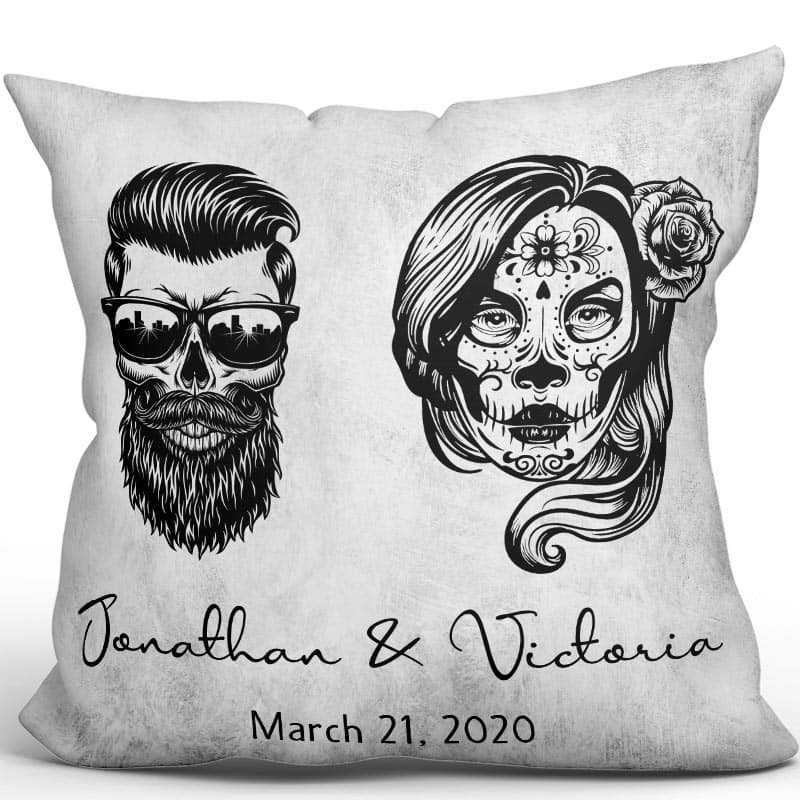 Sugar Skull Couple Gothic Halloween Personalized Pillow