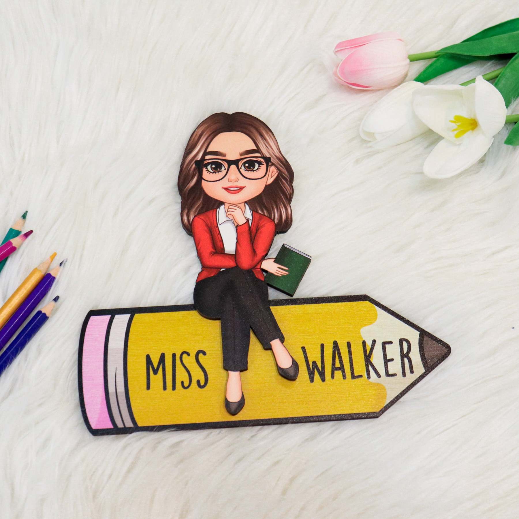 Personalized 2-Layer Wooden Plaque Office Decor for Teacher