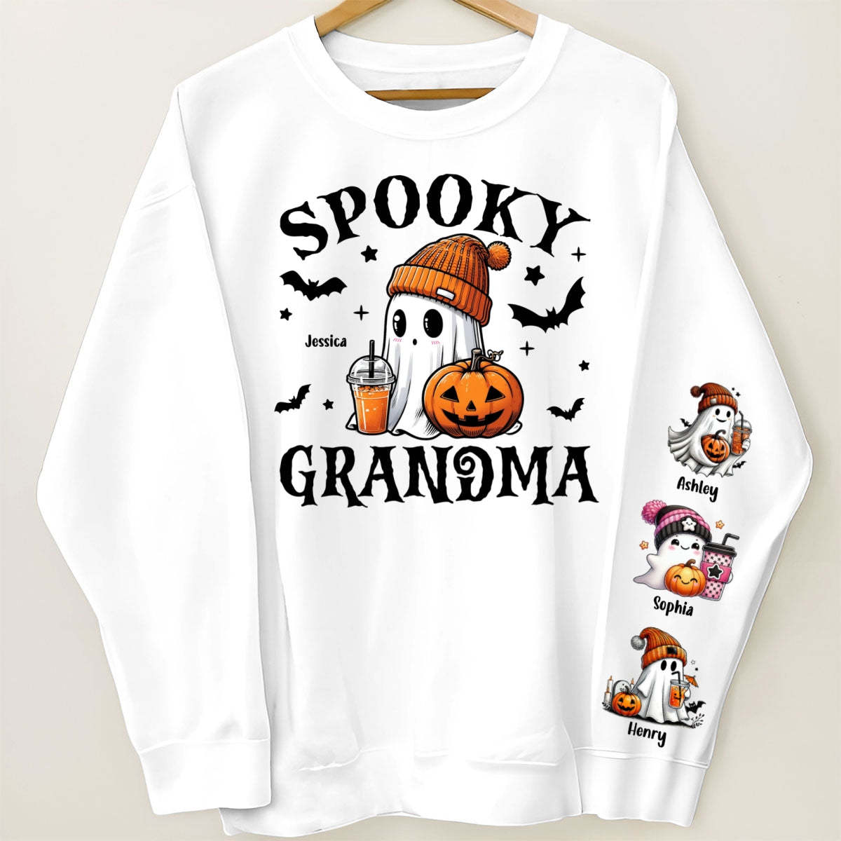 Halloween Grandma Mom Cute Boo Personalized Sleeve Printed Sweatshirt