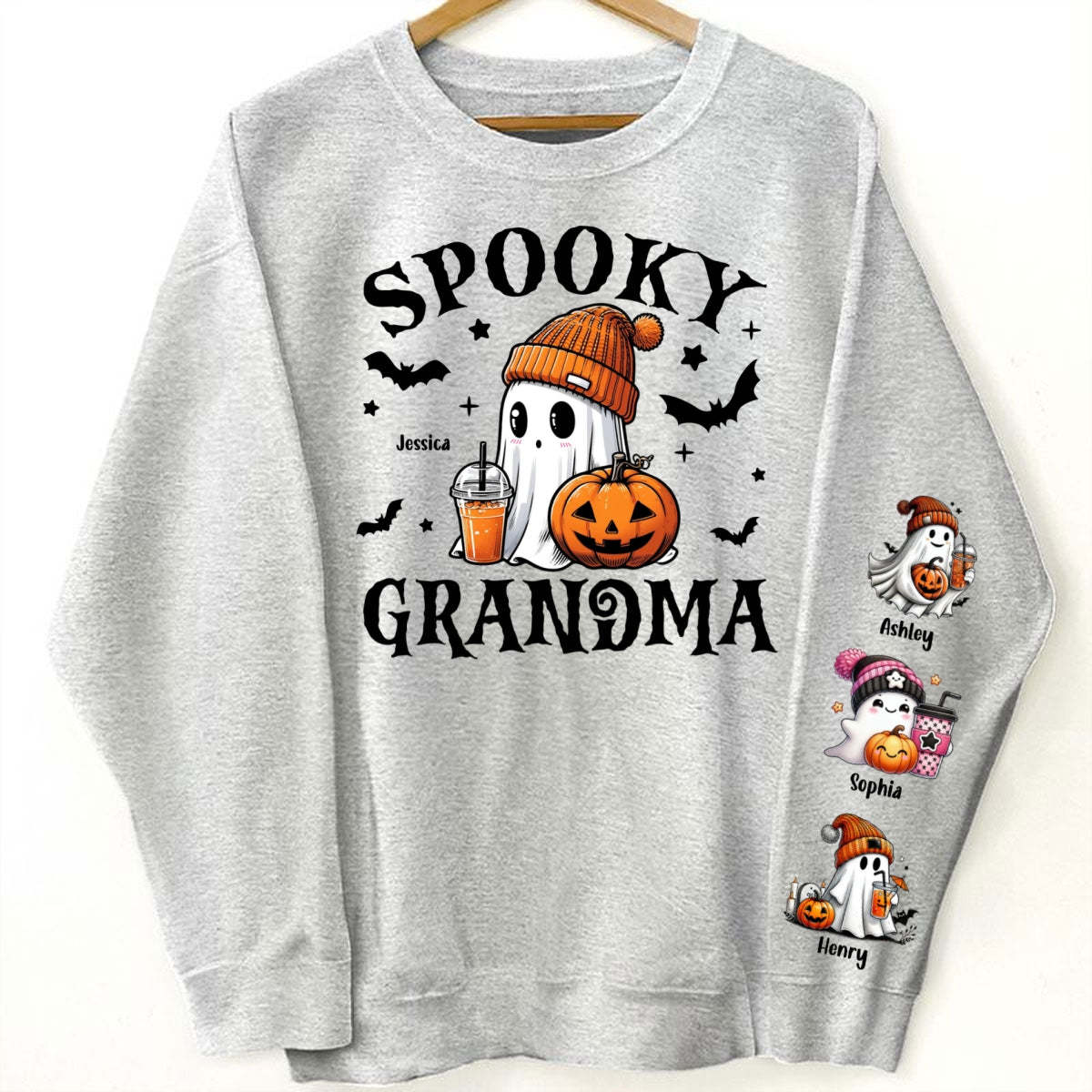 Halloween Grandma Mom Cute Boo Personalized Sleeve Printed Sweatshirt