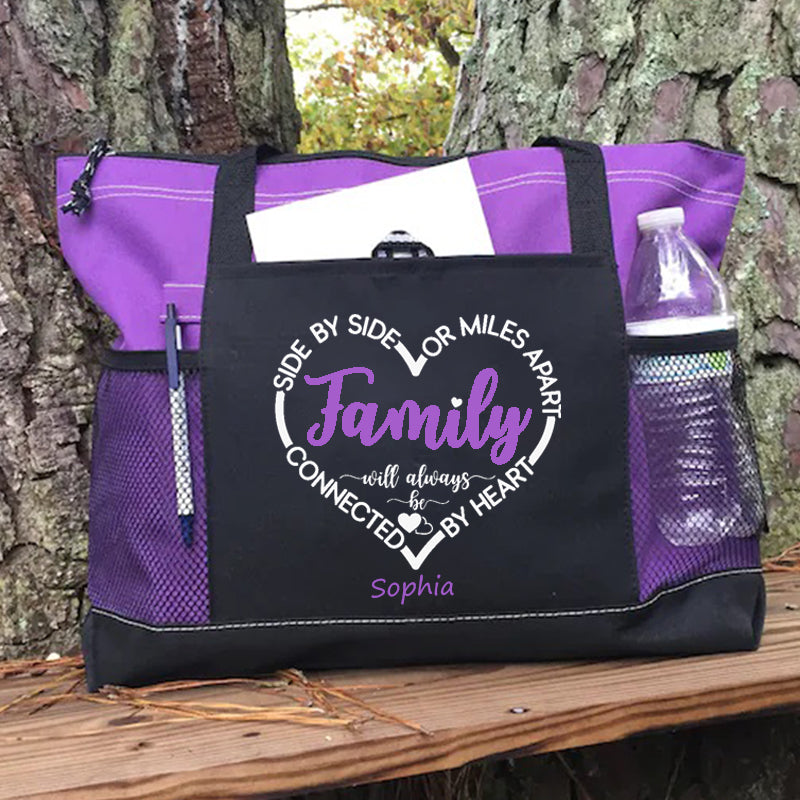 Side By Side Or Miles Apart Sisters Will Always Be Connected By Heart tote bag