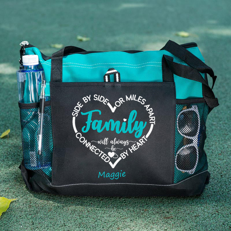 Side By Side Or Miles Apart Sisters Will Always Be Connected By Heart tote bag