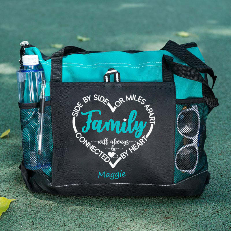 Side By Side Or Miles Apart Sisters Will Always Be Connected By Heart tote bag