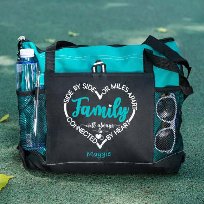 Side By Side Or Miles Apart Sisters Will Always Be Connected By Heart tote bag