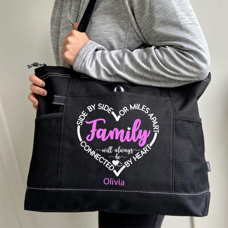 Side By Side Or Miles Apart Sisters Will Always Be Connected By Heart tote bag