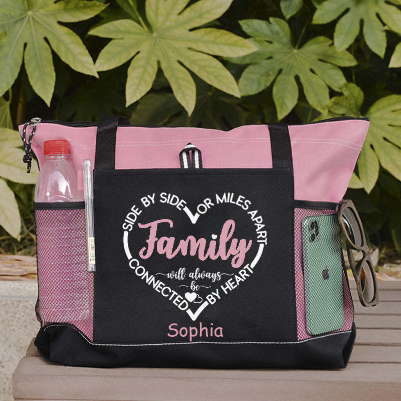 Side By Side Or Miles Apart Sisters Will Always Be Connected By Heart tote bag