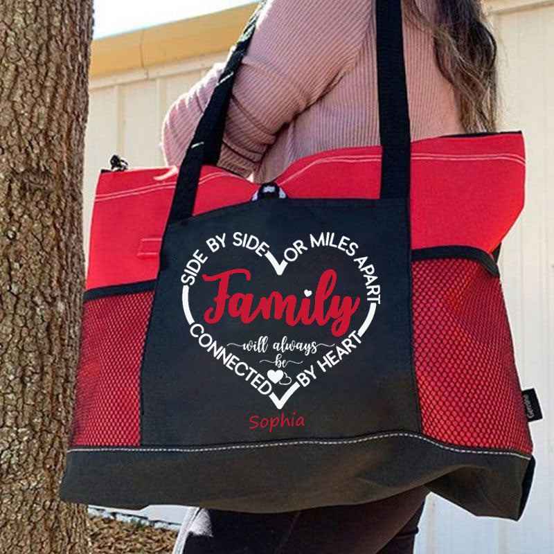 Side By Side Or Miles Apart Sisters Will Always Be Connected By Heart tote bag