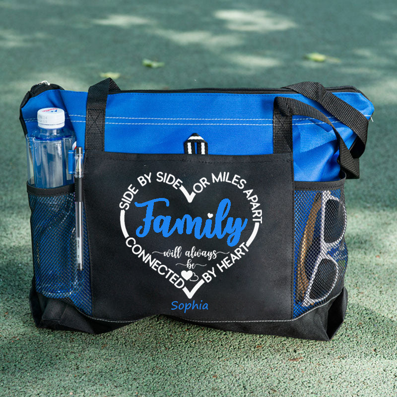 Side By Side Or Miles Apart Sisters Will Always Be Connected By Heart tote bag