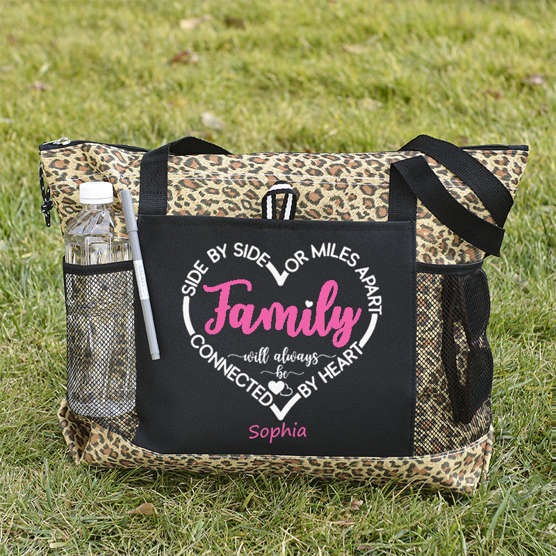 Side By Side Or Miles Apart Sisters Will Always Be Connected By Heart tote bag