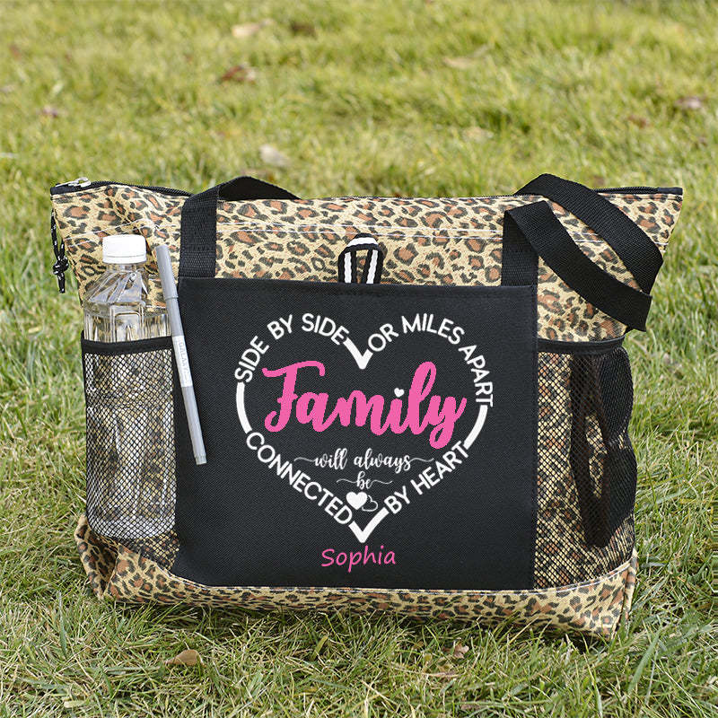 Side By Side Or Miles Apart Sisters Will Always Be Connected By Heart tote bag