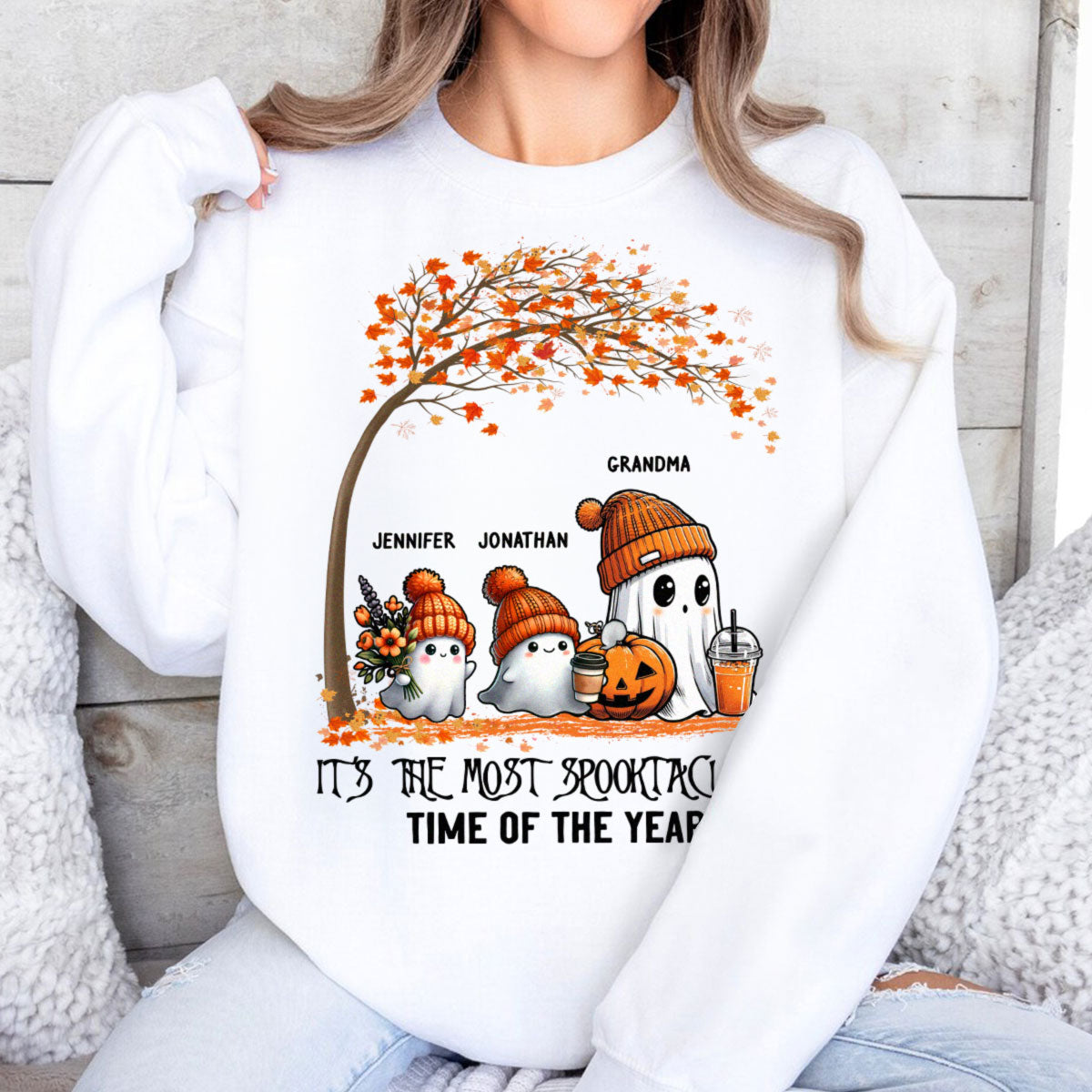 It's The Most Spooktacular Time Of The Year Grandma Spooky Ghost Personalized Shirt, Fall Halloween Sweater