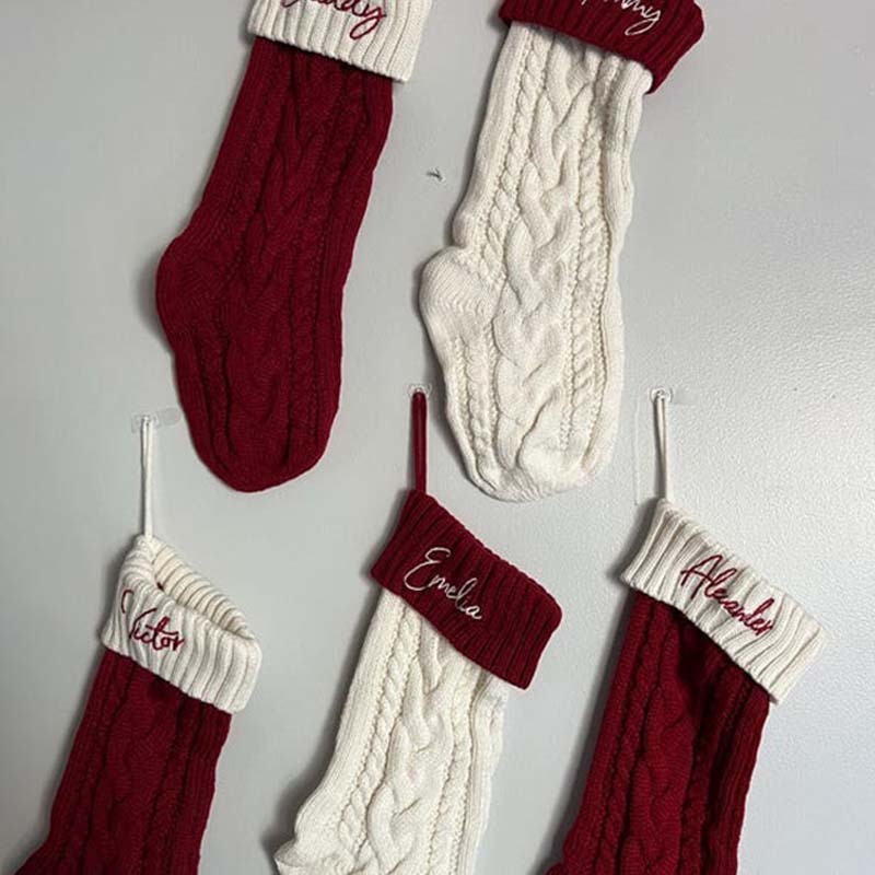 2024 Embroidered Christmas Stocking Knitted Family Stocking Personalized Xmas Stocking