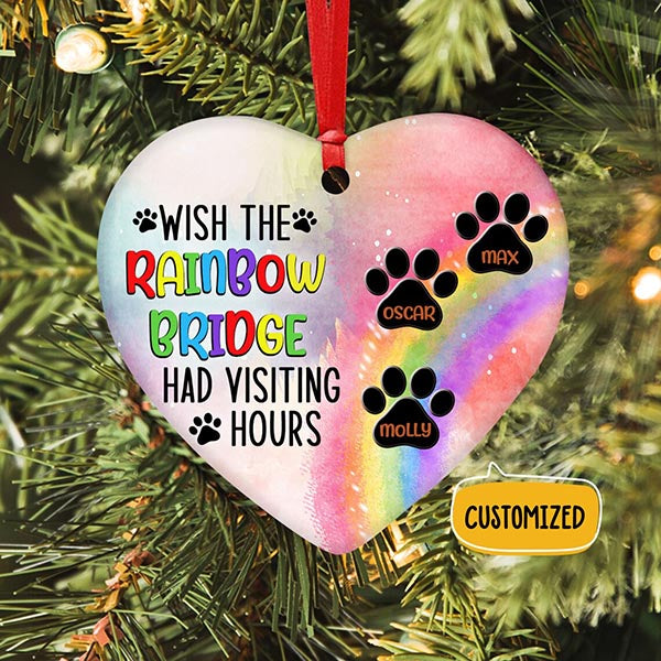 Pet Name Memorial Ornament Wish The Rainbow Bridge Has Visiting Hours