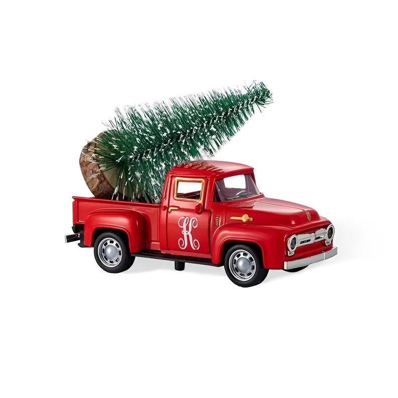Personalized Christmas Tree Truck Vintage Style Metal Toy Truck w Custom Name