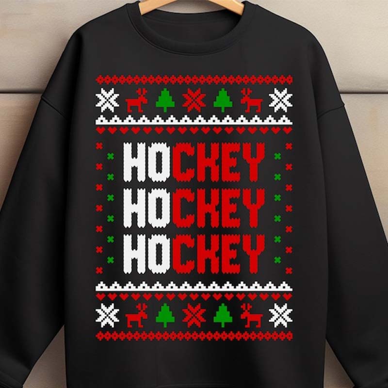 Ho Ho Hockey  Hockey Ugly Christmas Sweater Holiday Hockey Shirt Sublimation