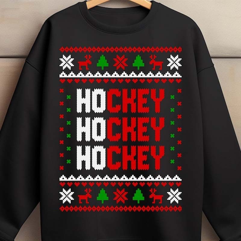 Ho Ho Hockey  Hockey Ugly Christmas Sweater Holiday Hockey Shirt Sublimation