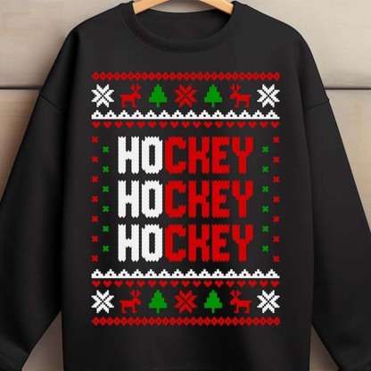 Ho Ho Hockey  Hockey Ugly Christmas Sweater Holiday Hockey Shirt Sublimation