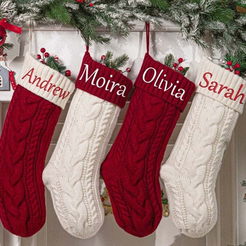 2024 Embroidered Christmas Stocking Knitted Family Stocking Personalized Xmas Stocking