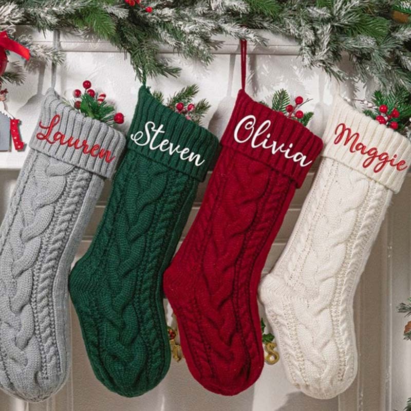 2024 Embroidered Christmas Stocking Knitted Family Stocking Personalized Xmas Stocking