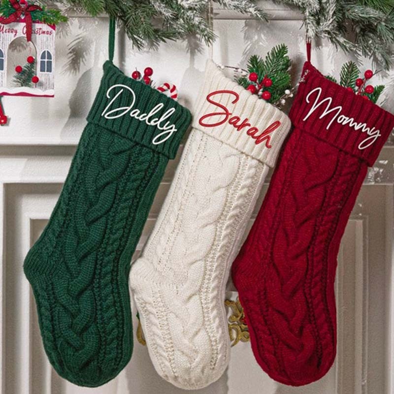 2024 Embroidered Christmas Stocking Knitted Family Stocking Personalized Xmas Stocking