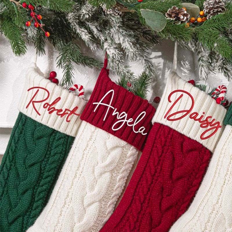2024 Embroidered Christmas Stocking Knitted Family Stocking Personalized Xmas Stocking