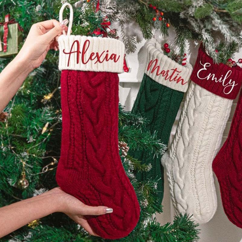 2024 Embroidered Christmas Stocking Knitted Family Stocking Personalized Xmas Stocking