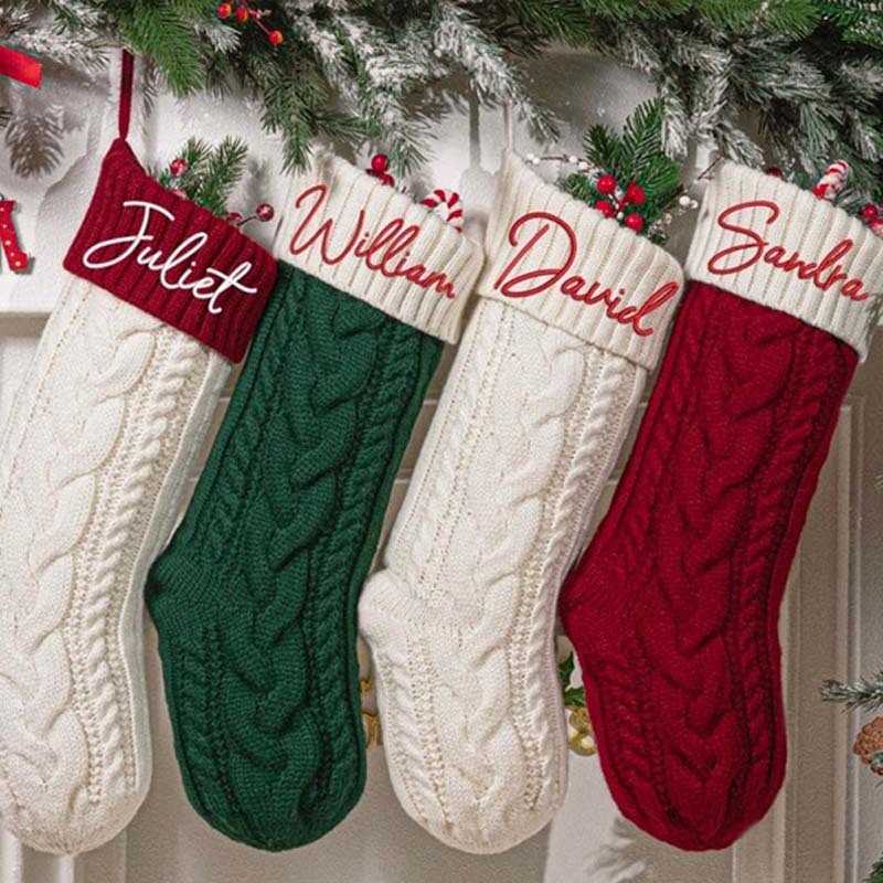 2024 Embroidered Christmas Stocking Knitted Family Stocking Personalized Xmas Stocking