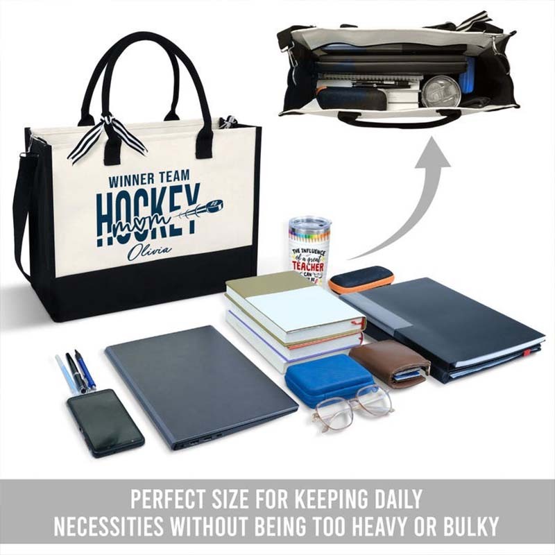 Personalized Hockey Mom Canvas Tote Bag Custom Hockey Team Bag