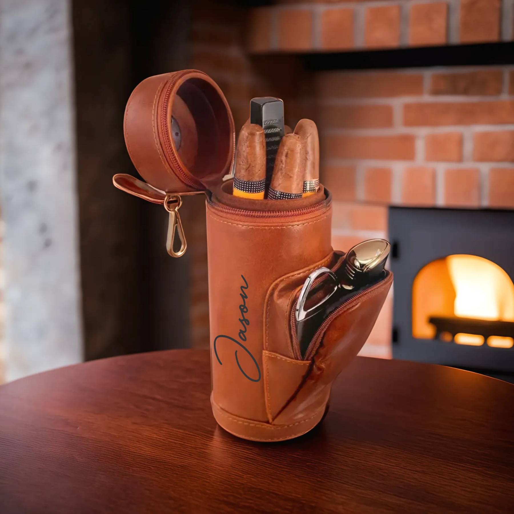 Personalized CIGAR HUMIDOR CASE Holder Leather Cigars Engraved Men Gift