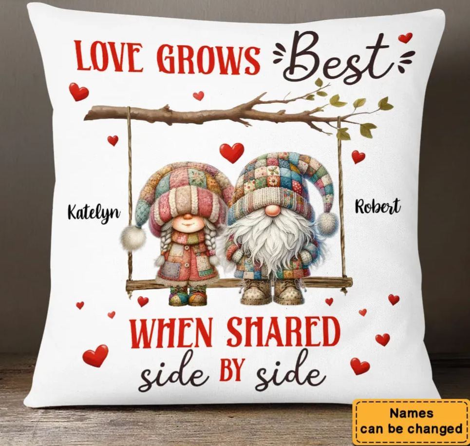 Personalized Patchwork Gnomes Couple Side By Side Pillow