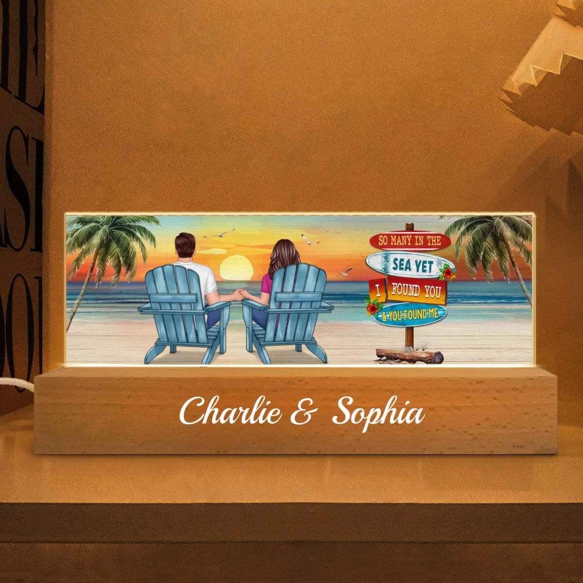 Couple Sitting Be Happy Personalized Acrylic Block LED Night Light Ann