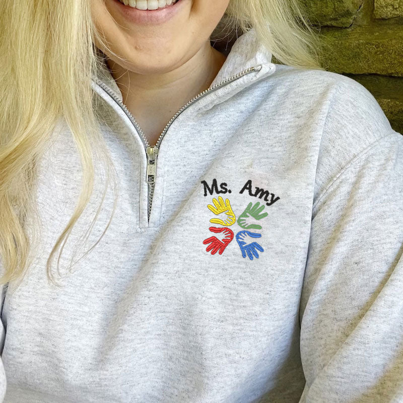 Ladies Monogram Personalized Teacher Sweatshirt Teacher Zip Pullover