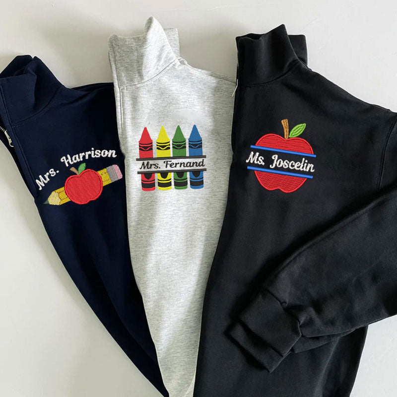 Ladies Monogram Personalized Teacher Sweatshirt Teacher Zip Pullover