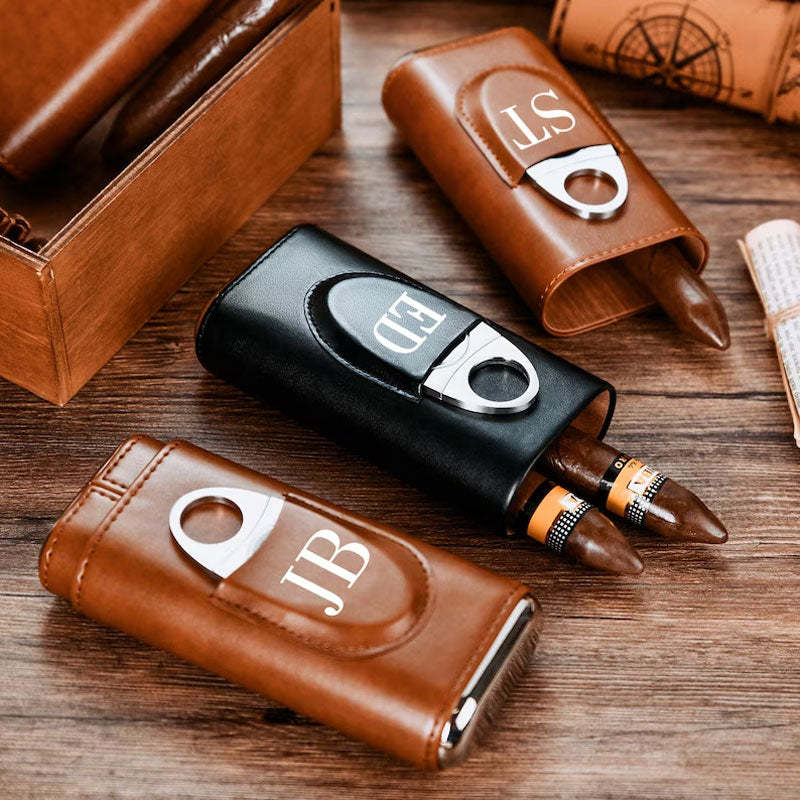Personalized Leather Cigar Holder Cigar Travel Case