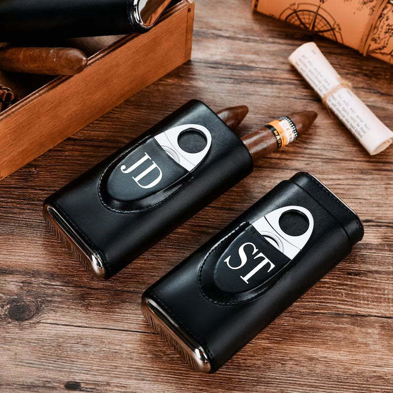 Personalized Leather Cigar Holder Cigar Travel Case