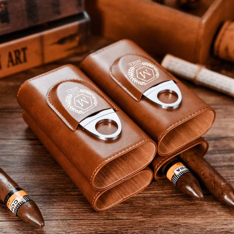 Personalized Leather Cigar Holder Cigar Travel Case