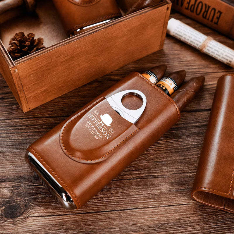 Personalized Leather Cigar Holder Cigar Travel Case