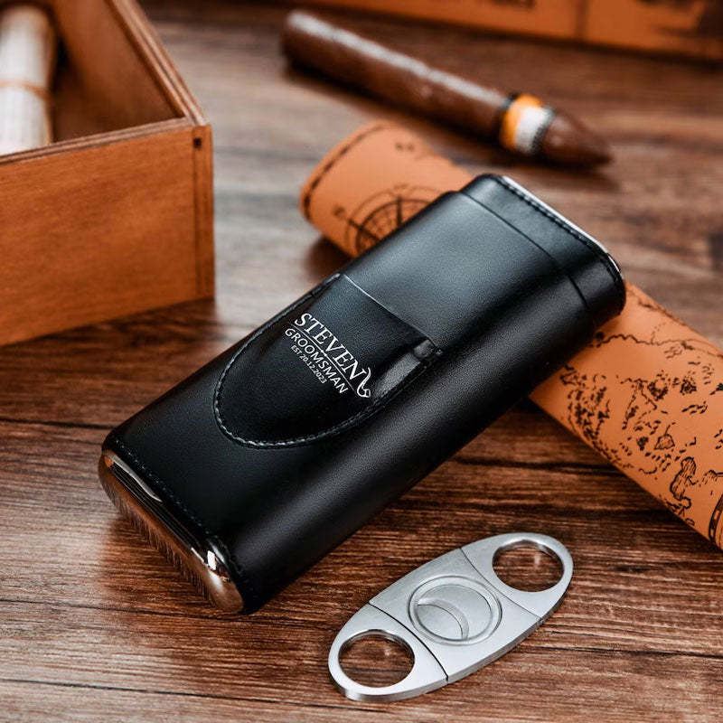 Personalized Leather Cigar Holder Cigar Travel Case