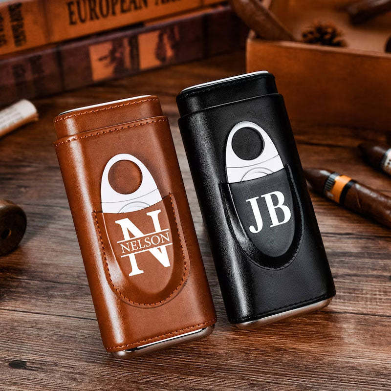 Personalized Leather Cigar Holder Cigar Travel Case