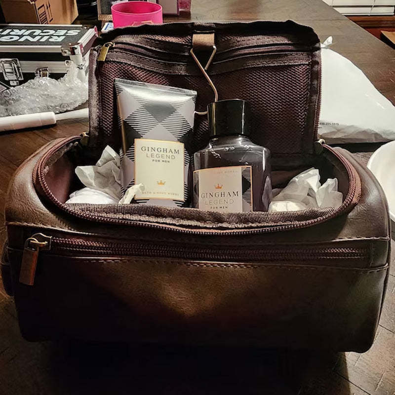 Custom Leather Dopp Kit Personalized Mens Toiletry Bag Gift For Men